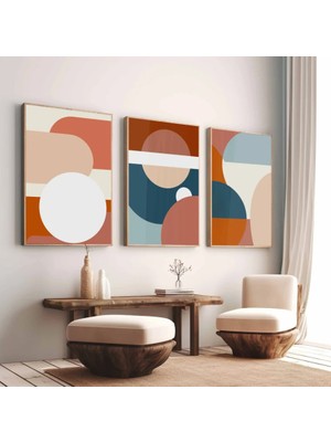 Pam Studio Retro Renkli Geometrik 3’lü Tablo Seti – Modern Soyut Minimal Duvar Dekoru