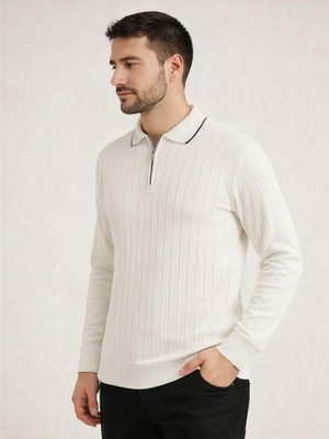 Polo Mirage Beyaz Fermuarlı Polo Yaka Triko