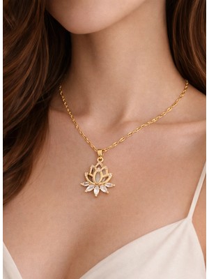 ShellWetr Kadın Kolye Zarif Lotus Kolye Kadın Altın Kaplama Kolye Alınacak En Özel Hediye