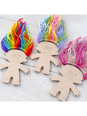 Kidewo Gökkuşağı Ip Saç Adam Ahşap Boyama Etkinlik Seti Eğitici Çocuk Aktivite Fırça Akrilik Kreş Okul