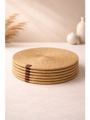 Boho Hasır Jüt Supla 6'lı Set Amerikan Servis - Lüks Amerikan Servis