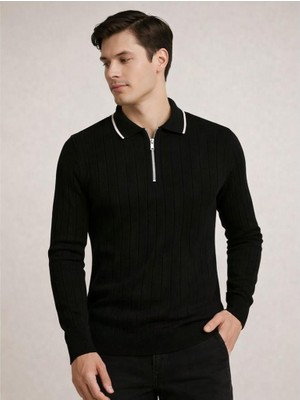 Polo Mirage Siyah Fermuarlı Polo Yaka Triko