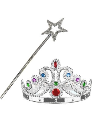 Nexgen Gümüş Renk Metalize Prenses Tacı ve Metalize Prenses Yıldız Asası (4887) RSGO34-MCHD