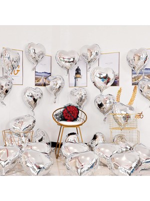 Nexgen Metalize Parlak Gümüş Kalp Şekilli Uçan Balon Folyo 18 Inç 45 cm 10 Adet (4887) RSGO34-MCHD
