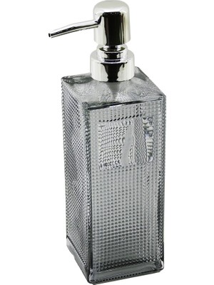 Nexgen Cam Kare - Şeffaf Şişe--Buzlu Nokta Desen Sıvı Sabunluk 450ML Gümüş Plastik Pompa (4887) Rsg