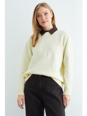 FullaModa Basic Bisiklet Yaka Salaş Triko Kazak