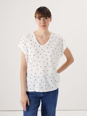 Lc Waikiki Yeni Sezon V Yaka Puantiyeli Kadın Tişört