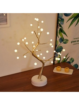 Marsilyan Masaüstü Boncuklu Şarjlı Ağaç Lamba – 3 Kademeli Dokunmatik Işık, Dekoratif LED Masaüstü Ortam Aydınlatması (4887)