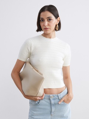 Lc Waikiki Yeni Sezon Bisiklet Yaka Kendinden Desenli Kadın Triko Kazak