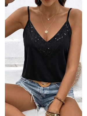 Arben Boutique Kadın Ip Askılı V Yakalı Pulpayet Detaylı Sandy Bluz