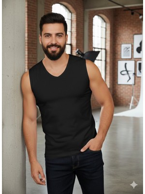 Lüx Wood Lüx Erşah 504 Serisi %95 Pamuk Likralı V Yaka Sıfır Kol Erkek Atlet 3'lü Paket