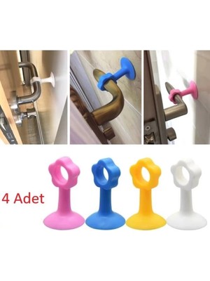 No 35 Moda Renkli Vantuzlu Geçmeli Kapı Kolu Stoper 4lü Set