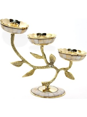 No 35 Moda Pirinç Sedefli 3'lü Şamdan Model 4