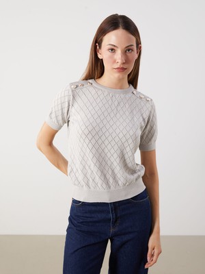 Lc Waikiki Yeni Sezon Bisiklet Yaka Baklava Desenli Kadın Triko Kazak