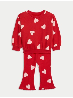 Marks & Spencer 2’li Pamuklu Kalp Desenli Üst ve Alt Takım (0–6 Yaş)