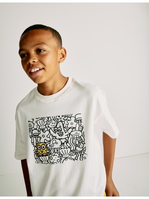 Marks & Spencer Saf Pamuk Spongebob x Doodle boy T‑shirt (2‑16 Yaş)