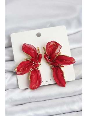 Clariss Lotus Model Kırmızı Renk Tüllü Kadın Küpe