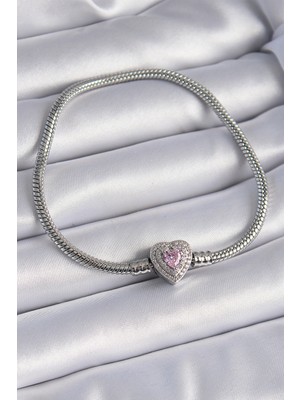 SHC4200 316L Çelik Zincir Zirkon Taşlı Kalp Figür Charm Model Kadın Bileklik - TJ-BB6417