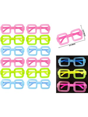 Fosforlu Kare Model Glow Parti Gözlüğü Karanlıkta Yanan Gözlükler 12 Adet - Lisinya