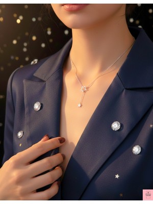 Crystal Atelier Yıldız Kolye - Yıldızlı Asansörlü Zarif Zincir Kolye - Kadın Kolye - Gümüş Kaplama Yıldız Kolye - Fairycore Y2K Yıldız Kolye
