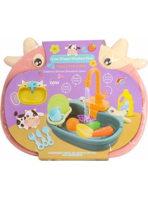 bebekokusu Inek Temalı Aksesuarlı Pembe Sulu Mutfak Lavabosu