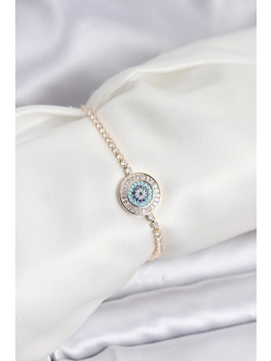 Pazarcan Gold Renk Nazar Model Zirkon Taşlı Asansörlü Su Yolu Bileklik - TJ-BB8238