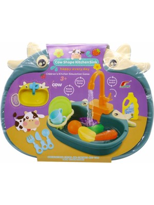 bebekokusu Inek Temalı Aksesuarlı Yeşil Sulu Mutfak Lavabosu