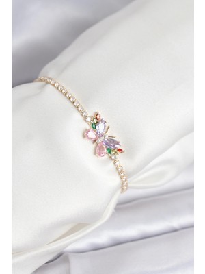 Butik Bfs Renkli Kelebek Model Zirkon Taşlı Asansörlü Su Yolu Kadın Bileklik