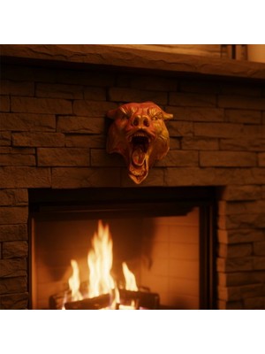 Marsilyan Dekoratif Asılabilir Jaguar Başı 3d Duvar Heykeli Gold Red 20x16 Cm