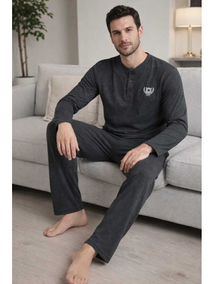 Tenra Erkek Pijama Takımı Yarım Düğmeli %100 Pamuk