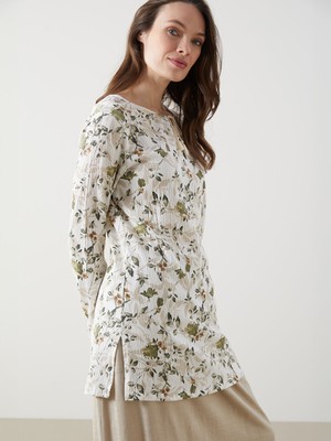 Lc Waikiki Yeni Sezon Bağlamalı Yaka Çiçekli Kadın Tunik