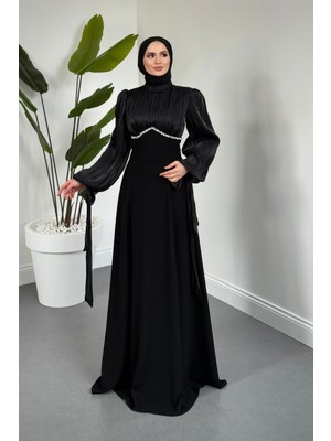 Merven Akyüz Shabnam Beli Taşlı Abiye Siyah