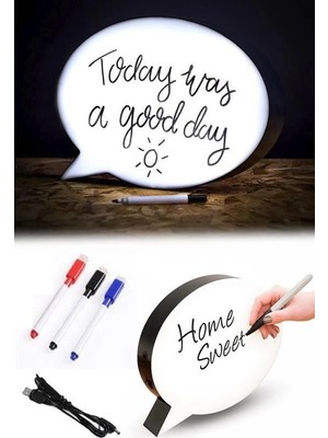 No 35 Moda Kalemle Yazılabilen Konuşma Balonu Görünümlü Işıklı Mesaj Panosu