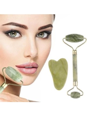 No 35 Moda Çift Taraflı 2li Cilt Yüz Masaj Aleti Jade Roller Yeşim  Taşı Seti