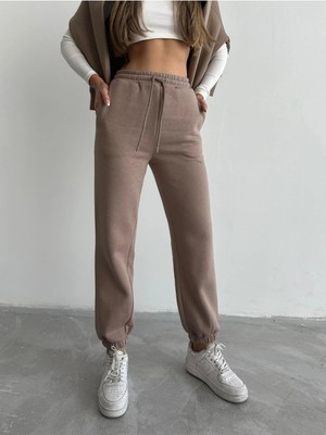 bebekokusu 3 Iplik Şardonlu Paça Lastikli Eşofman Vizon IS001