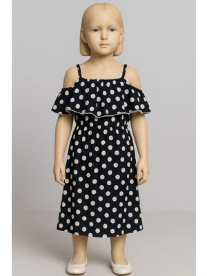 bebekokusu Puantiyeli Askılı Prenses Elbise Kız Çocuk Lacivert