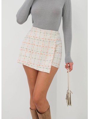 bebekokusu Iki Düğmeli Kaz Ayağı Desen Ch Kumaş Şort Etek Beyazturuncu H26414