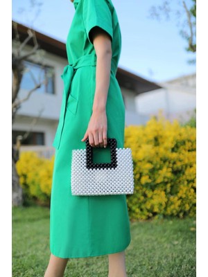 bebekokusu Çift Renkli Inci El Yapımı Çanta Beyaz