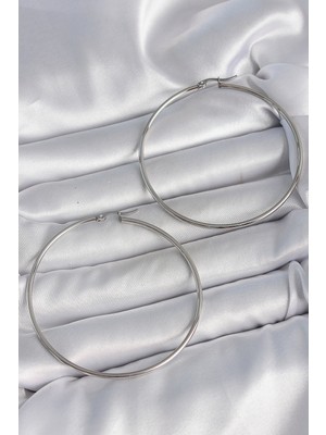 316 Çelik Gümüş Renk 63 mm Halka Model Kadın Küpe - Lisinya