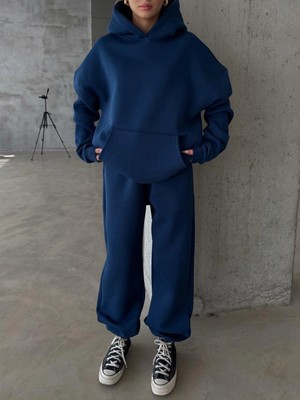 bebekokusu 3 Iplik Şardonlu Kapşonlu Sweatshirt Lacivert P510436