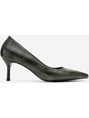 Dericlub Kadın Sivri Burun Croko Stiletto Vegan Deri Zy 4019 Croko Yeşil