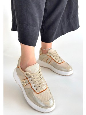 Tanwe Bej Cilt Bağcıklı Spor Ayakkabı - Lisinya