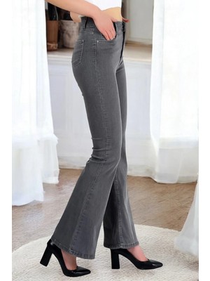 ArVib Marion Gri Ispanyol Paça Yüksek Bel Likralı Kadın Kot Pantolon