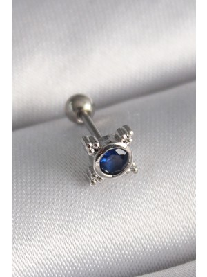 316L Çelik Gümüş Renk Mavi Zirkon Taşlı Tragus Piercing - Lisinya
