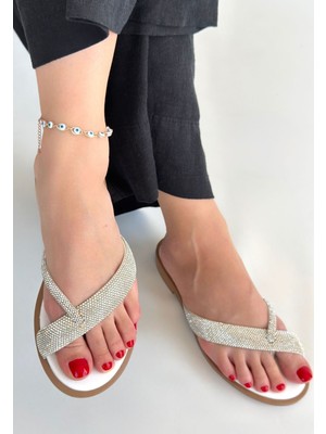 Eday Gümüş Boncuk Işlemeli Terlik - Lisinya