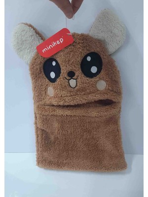 3-8 Yaş Kız Erkek Çocuk Figürlü Kulaklı Peluş Boyunluklu Bere, Tam Yüz Koruma Kışlık Şapka