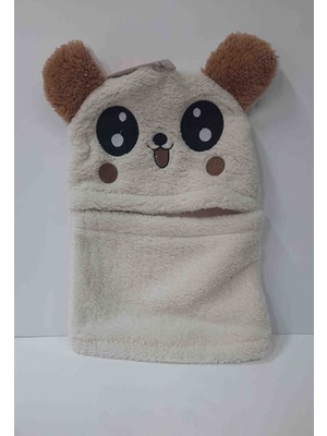 3-8 Yaş Kız Erkek Çocuk Figürlü Kulaklı Peluş Boyunluklu Bere, Tam Yüz Koruma Kışlık Şapka