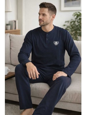 Tenra Erkek Pijama Takımı Yarım Düğmeli %100 Pamuk
