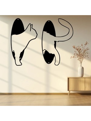 🐈 Minimal Kedi Silüeti MDF Duvar Dekoru | Modern & Şık Tasarım siyah renk