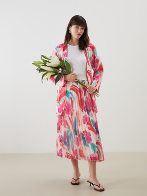 Lc Waikiki Yeni Sezon Beli Lastikli Desenli Şifon Kadın Pileli Etek